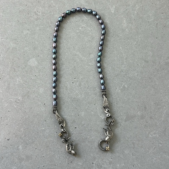 Barbara Bixby Sterling Silver 18K Swallows Sparrows Birds Black Pearl Necklace - Picture 5 of 5